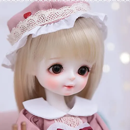 1/6 BJD Doll 14-15 Ball Jointed Doll DIY Toys with Full Set Clothes Shoes Wig Makeup, Rotatable Joints Lifelike with Brown Wig Pink Dress Nice