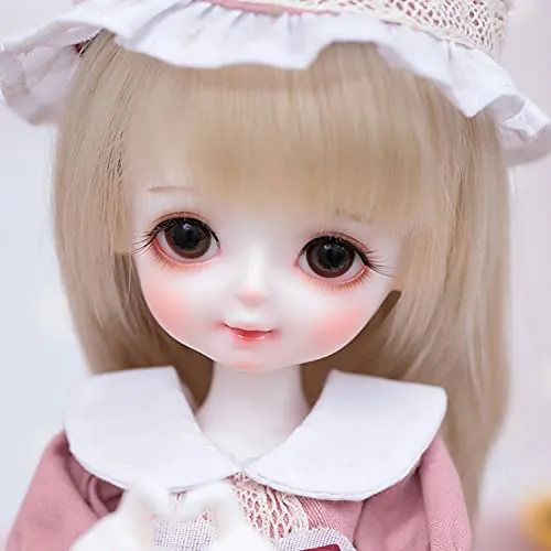 1/6 BJD Doll 14-15 Ball Jointed Doll DIY Toys with Full Set Clothes Shoes Wig Makeup, Rotatable Joints Lifelike with Brown Wig Pink Dress Nice