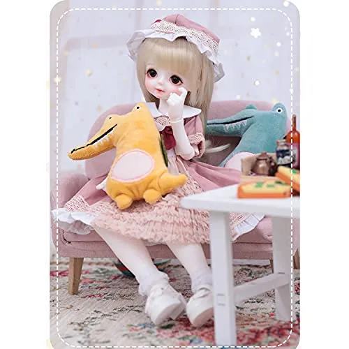 1/6 BJD Doll 14-15 Ball Jointed Doll DIY Toys with Full Set Clothes Shoes Wig Makeup, Rotatable Joints Lifelike with Brown Wig Pink Dress Nice