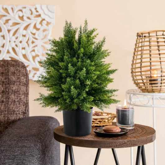 2-Pack Artificial Cedar Topiary Ball Tree with Cement Pot