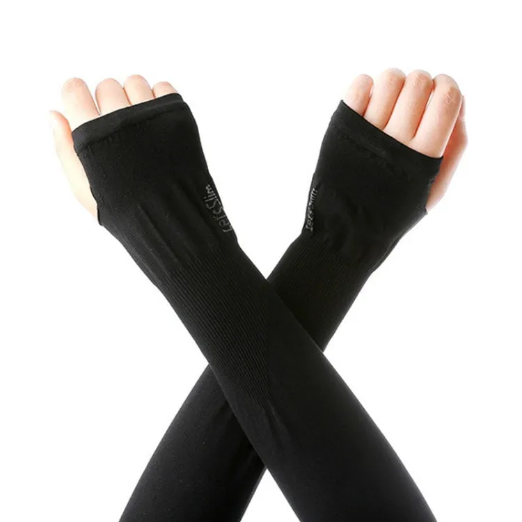 2 Pairs Long Ice Silk Sunscreen Sleeves Cycling Driving Outdoor UV Arm Oversleeve,  Length: 38cm(Black)