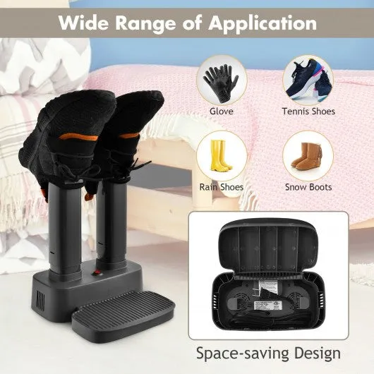2-Shoe Electric Shoe Dryer with Portable Adjustable Warmer for Boots and Socks -Gray