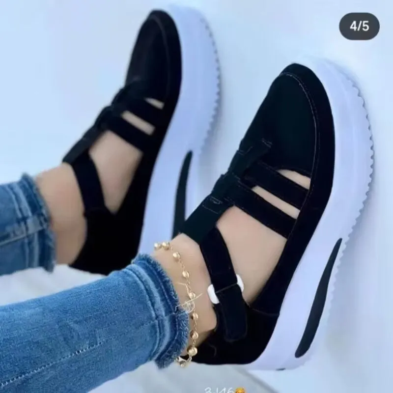 2024 summer new foreign trade large size women's thick bottom hollow sports casual shoes round head polyurethane sole