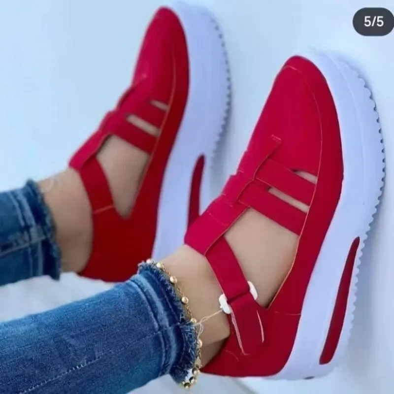 2024 summer new foreign trade large size women's thick bottom hollow sports casual shoes round head polyurethane sole
