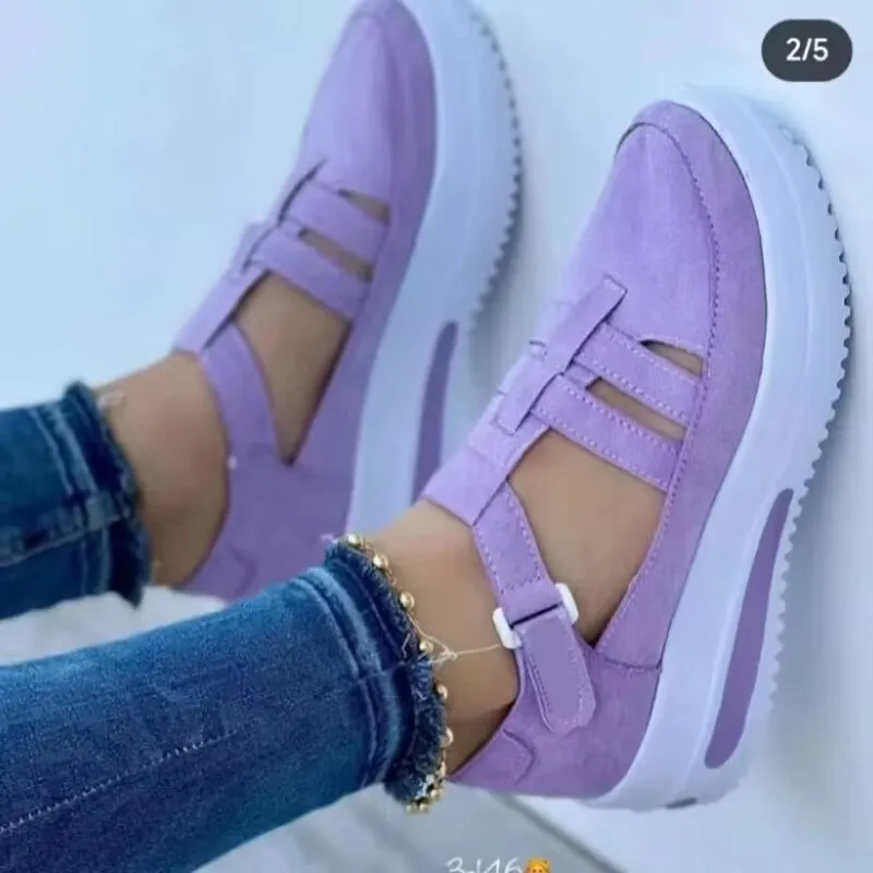 2024 summer new foreign trade large size women's thick bottom hollow sports casual shoes round head polyurethane sole