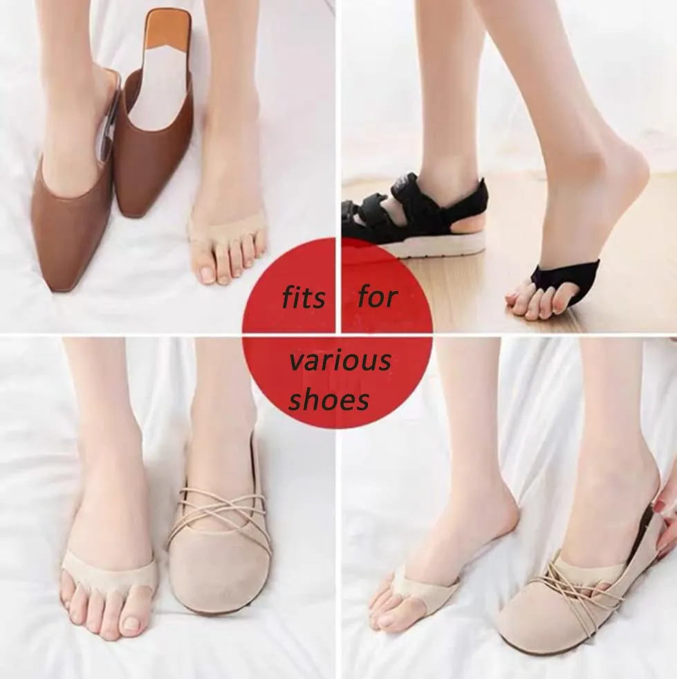 5Pairs Invisible Forefoot Pads Ball of Foot Cushions Honeycomb Metatarsal Pads Invisible Socks Toe Topper Liner Sock for Women Prevent Pain and Discomfort