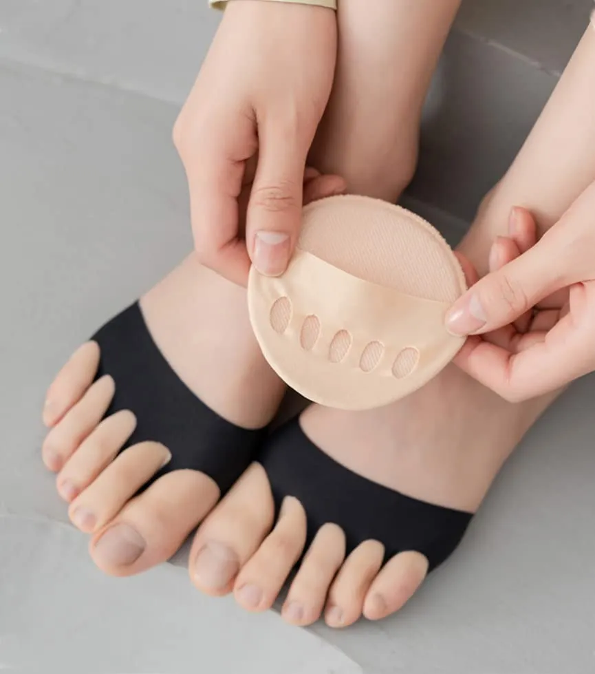 5Pairs Invisible Forefoot Pads Ball of Foot Cushions Honeycomb Metatarsal Pads Invisible Socks Toe Topper Liner Sock for Women Prevent Pain and Discomfort