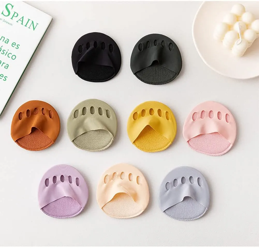 5Pairs Invisible Forefoot Pads Ball of Foot Cushions Honeycomb Metatarsal Pads Invisible Socks Toe Topper Liner Sock for Women Prevent Pain and Discomfort