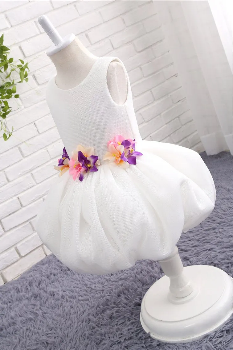 A-line Flower Girl Dress With Applique, Unique Sleeveless Flower Girl Dress With Flower F058