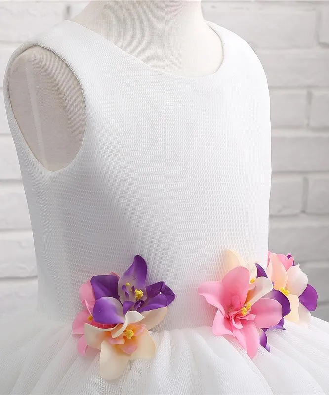 A-line Flower Girl Dress With Applique, Unique Sleeveless Flower Girl Dress With Flower F058