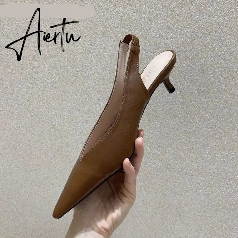 Aiertu Fashion Brand Sandals Mules Women Shallow Mouth Pointed Toe Shoes Low Heel Slip On Slides Slipper Shoes HOT NOW