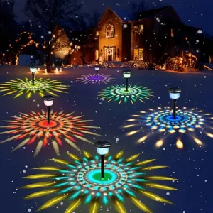 AUSRKI Outdoor Solar Pathway Lights 2 Pack, Christmas Decorative Solar Lights for Outside, Dynamic Color Changing & Warm White Mode, Bright LED Solar Charged Garden Lights for Patio, Yard, Lawn