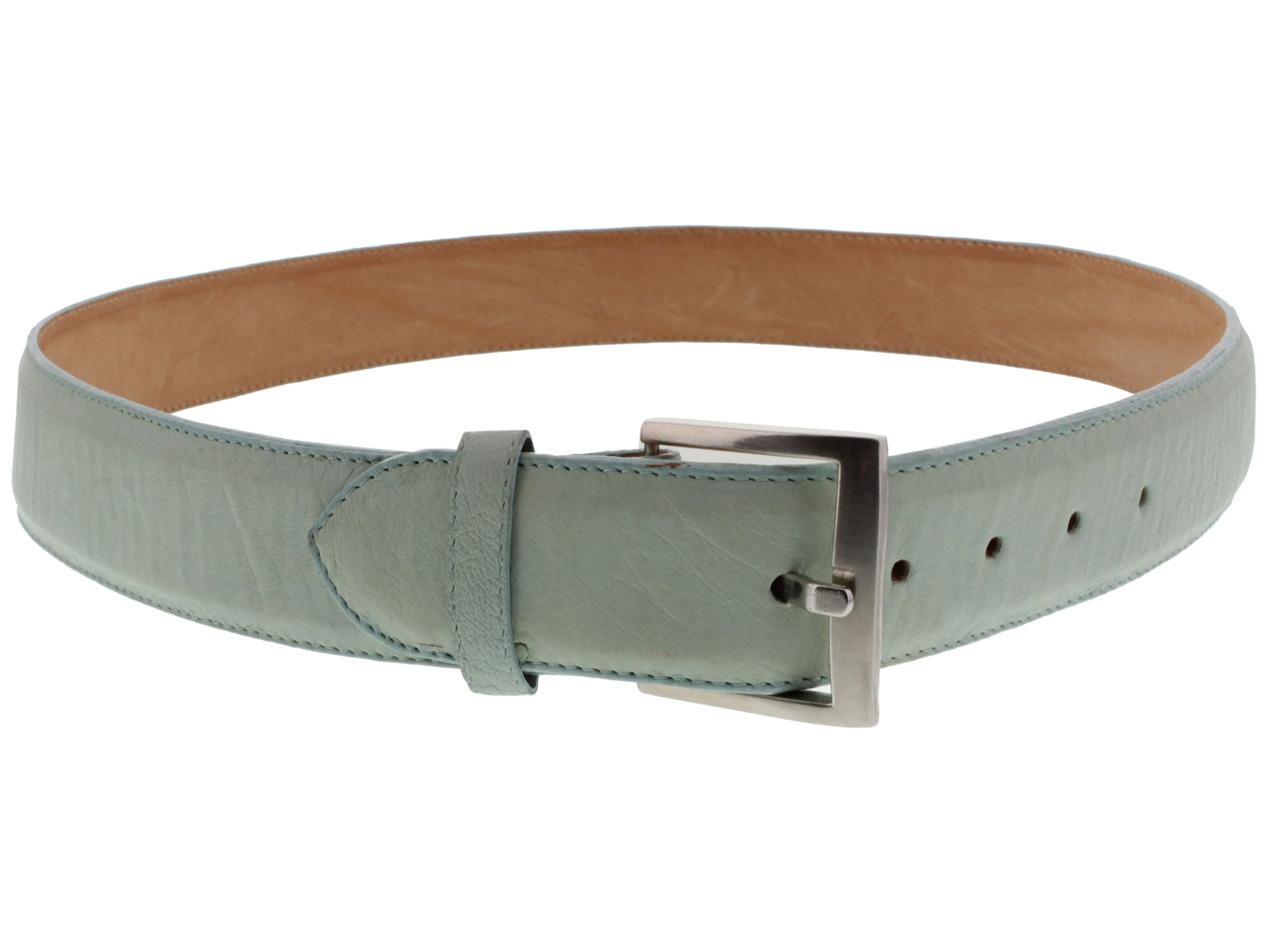 Baby Blue Western Cowboy Belt Real Ostrich Skin Leather - Silver Buckle