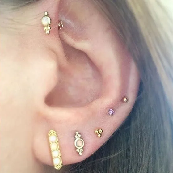 Ball Earring by Maria Tash in 14K Yellow Gold. Flat Stud.