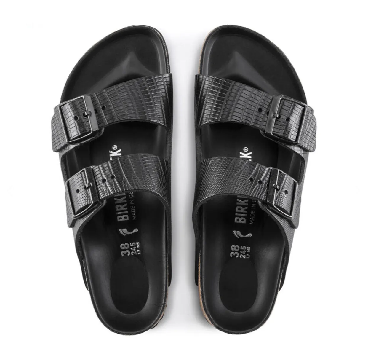 Birkenstock Arizona Black Embossed Leather Made In Germany