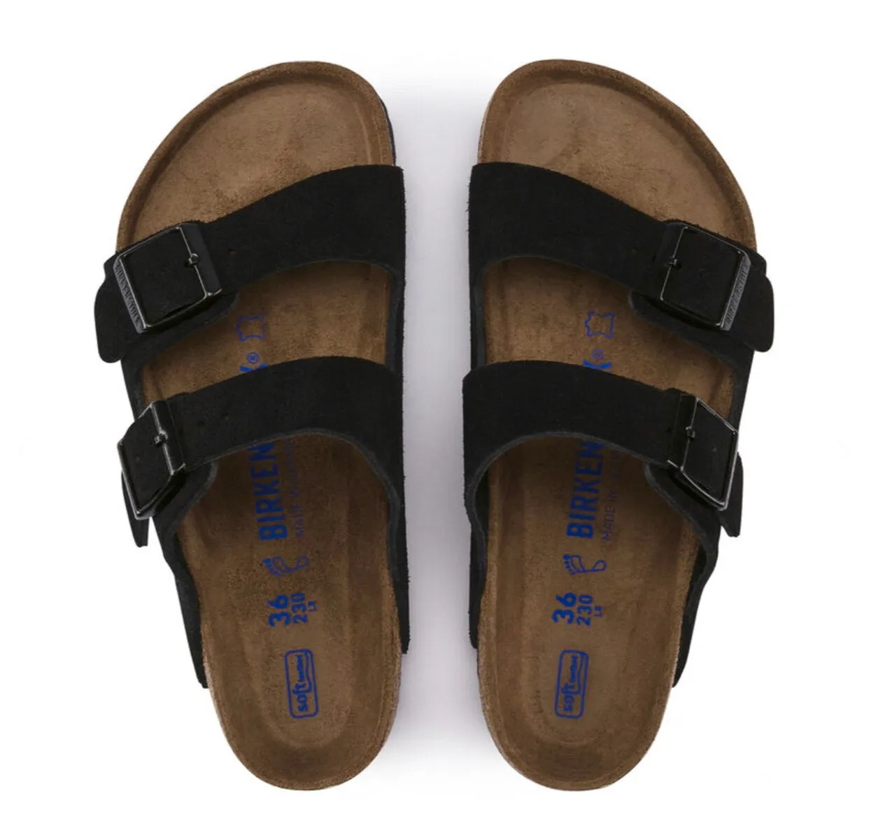 Birkenstock Arizona Black Suede Leather Soft Footbed Made In Germany