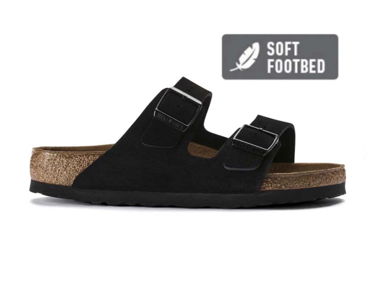 Birkenstock Arizona Black Suede Leather Soft Footbed Made In Germany
