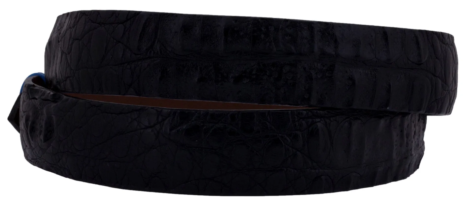 Black Thin Cowboy Belt  Real Crocodile Skin - Silver Buckle