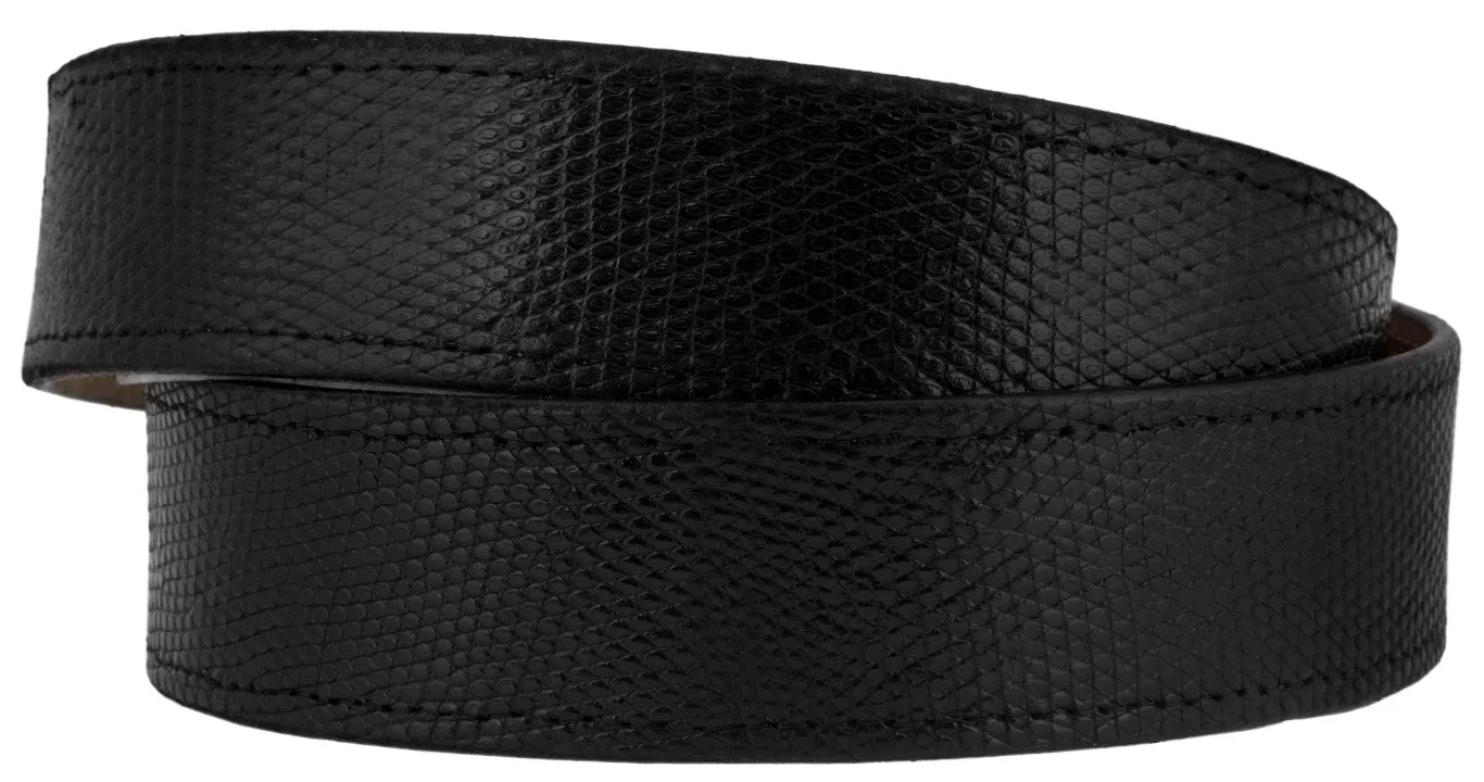 Black Western Cowboy Belt Real Teju Lizard Skin Leather - Silver Buckle