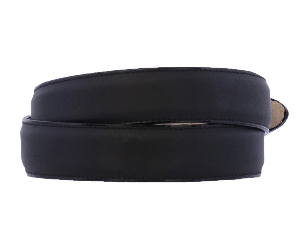 Black Western Cowboy Belt Solid Leather - Silver Buckle