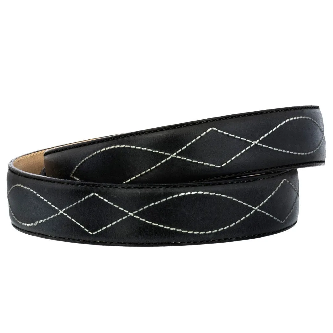 Black Western Cowboy Leather Belt Classic Embroidery - Rodeo Buckle