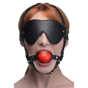 Blindfold Harness And Red Ball Gag