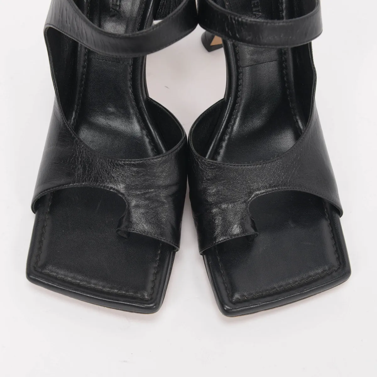 Bottega Veneta Black Lambskin Crunch Lux Sandals 40