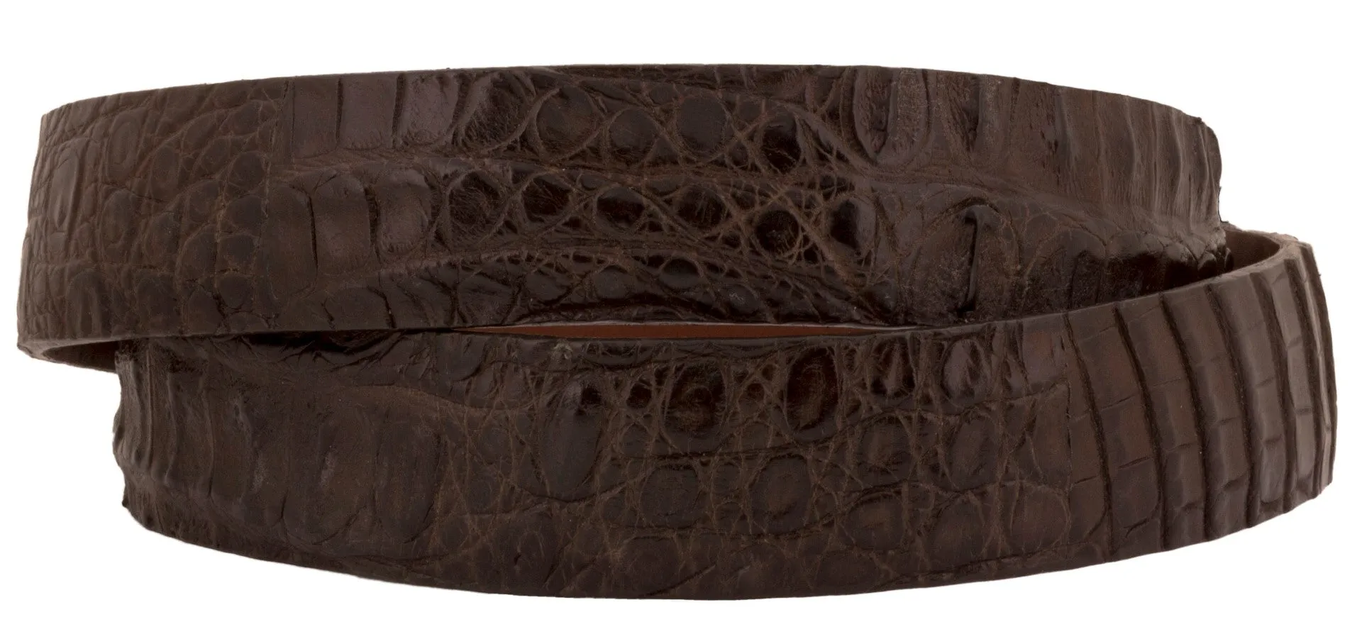 Brown Thin Cowboy Belt  Real Crocodile Skin - Silver Buckle