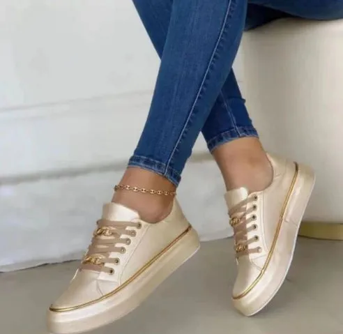 Chain Flats Shoes - Thick Bottom Loafers for Women's Walking and Sports Shoes