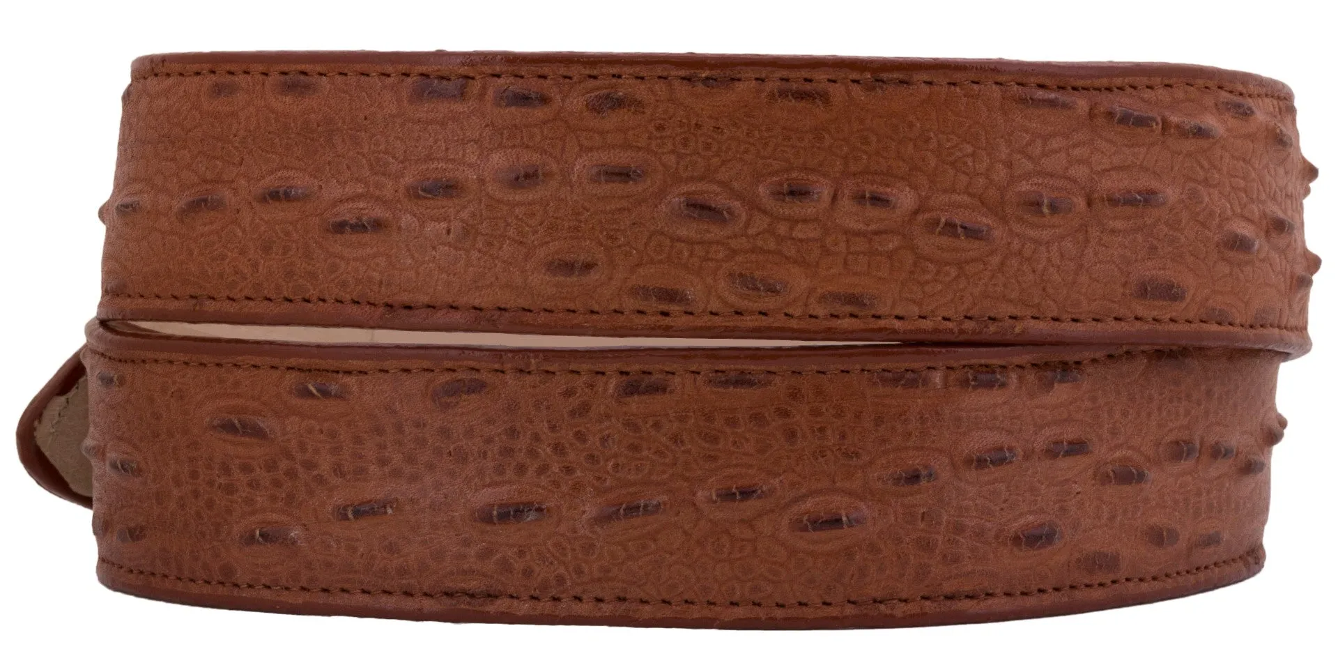 Cognac Western Belt Iguana Print Leather - Rodeo Buckle