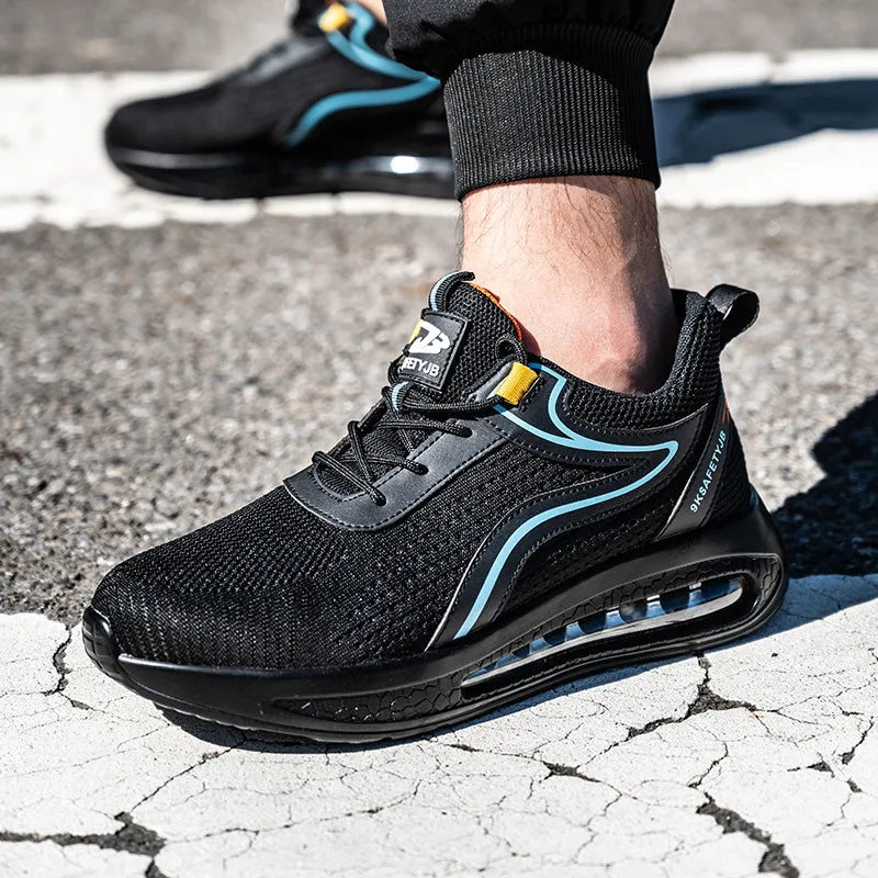Comfortable Black steel toed tennis shoes with air cushion steel toes shoes TFWMGV K9191