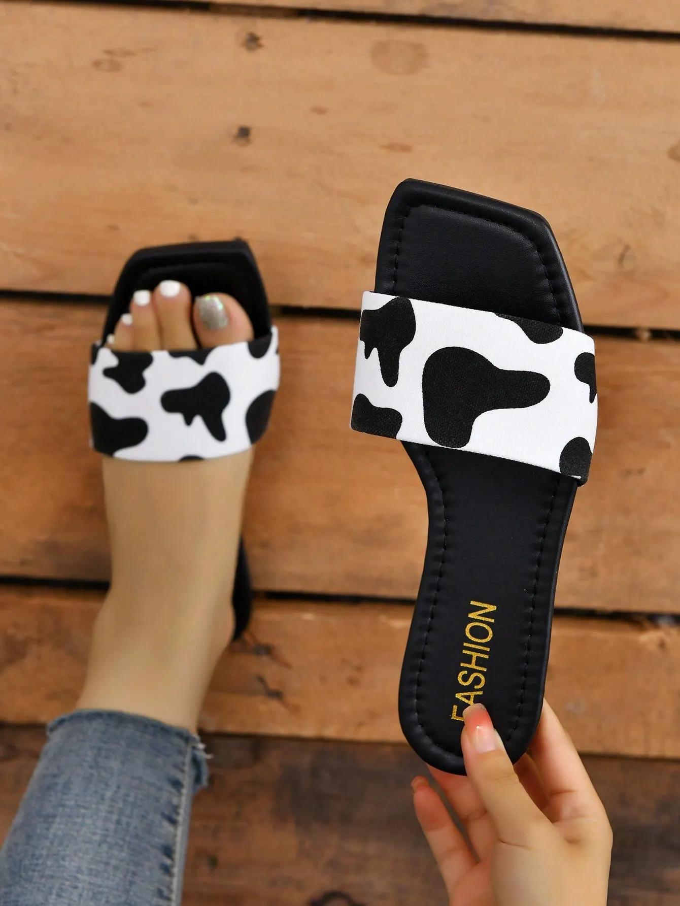 Cow Pattern Flat Sandals