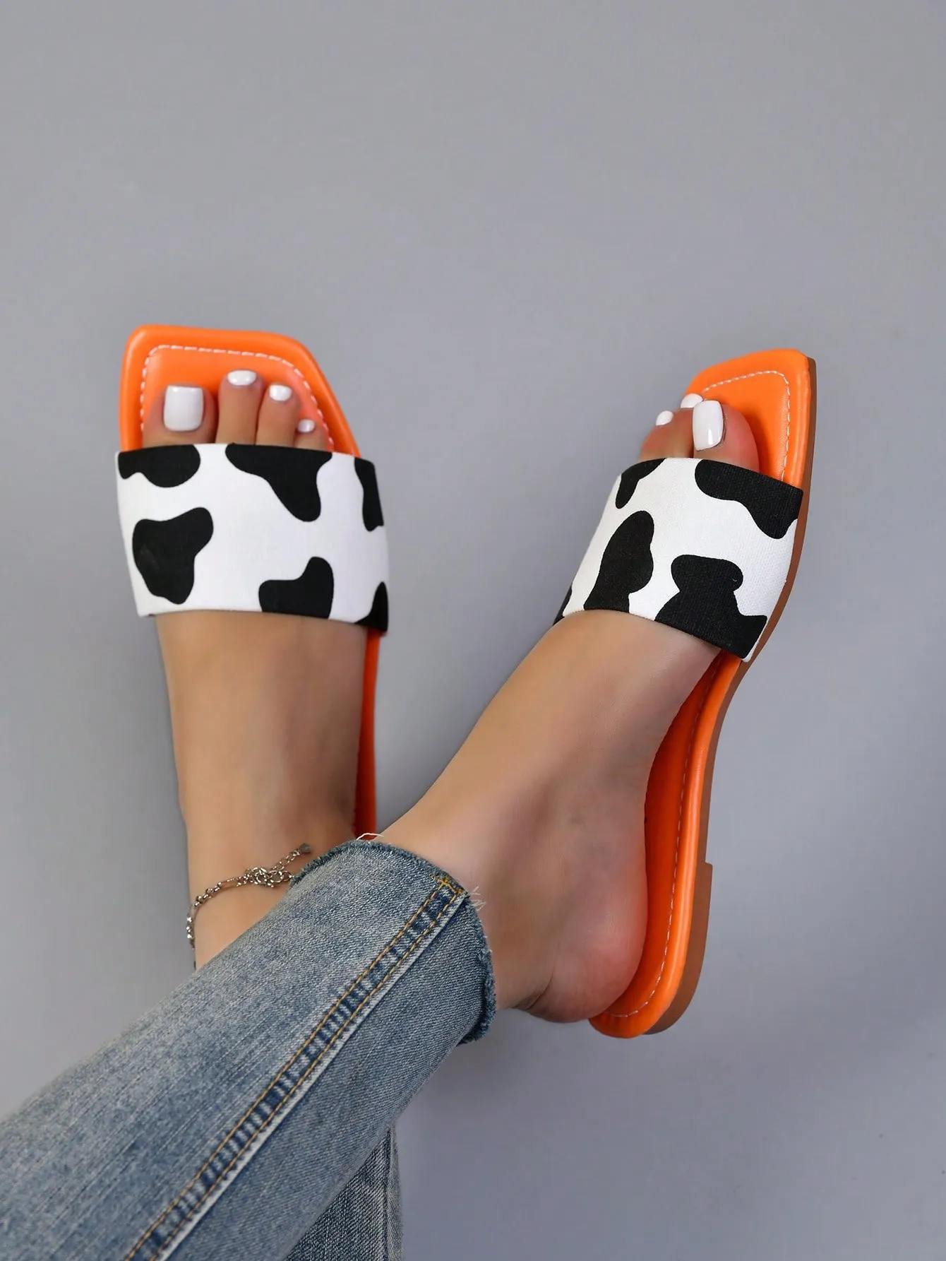 Cow Pattern Flat Sandals