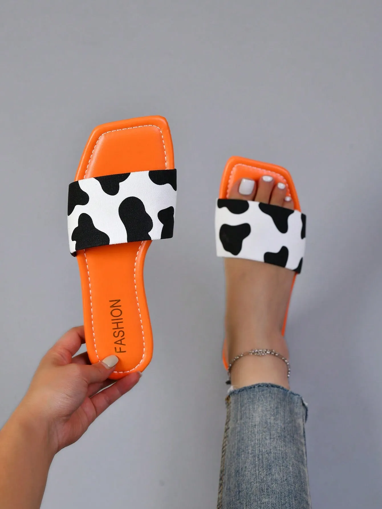 Cow Pattern Flat Sandals