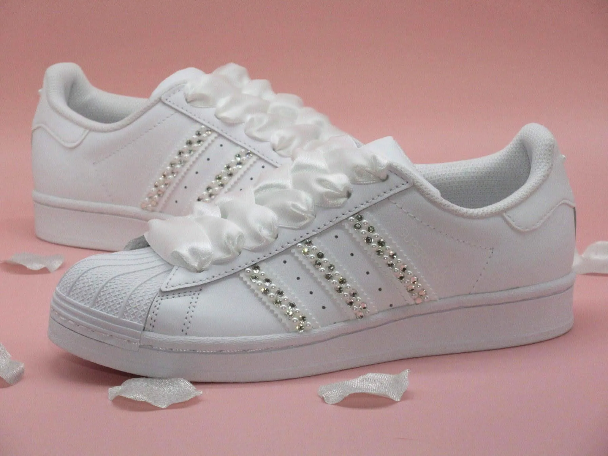 Custom Crystal & Pearl Adidas Bridal Wedding Trainers.