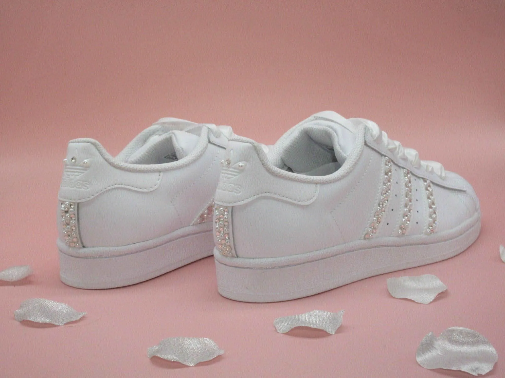 Custom Crystal & Pearl Adidas Bridal Wedding Trainers.