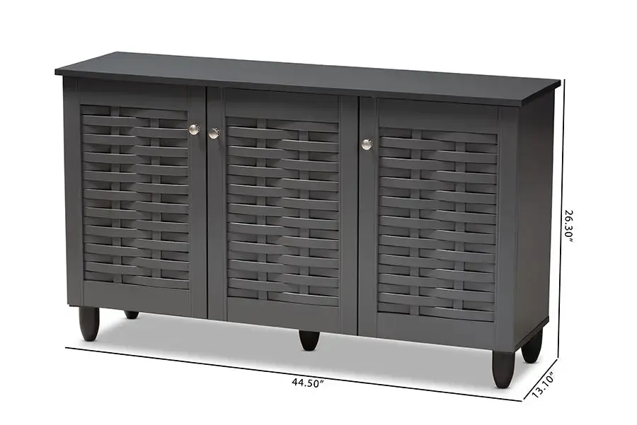 Dariell Dark Gray 3-Door Wooden Entryway Shoe Storage Cabinet