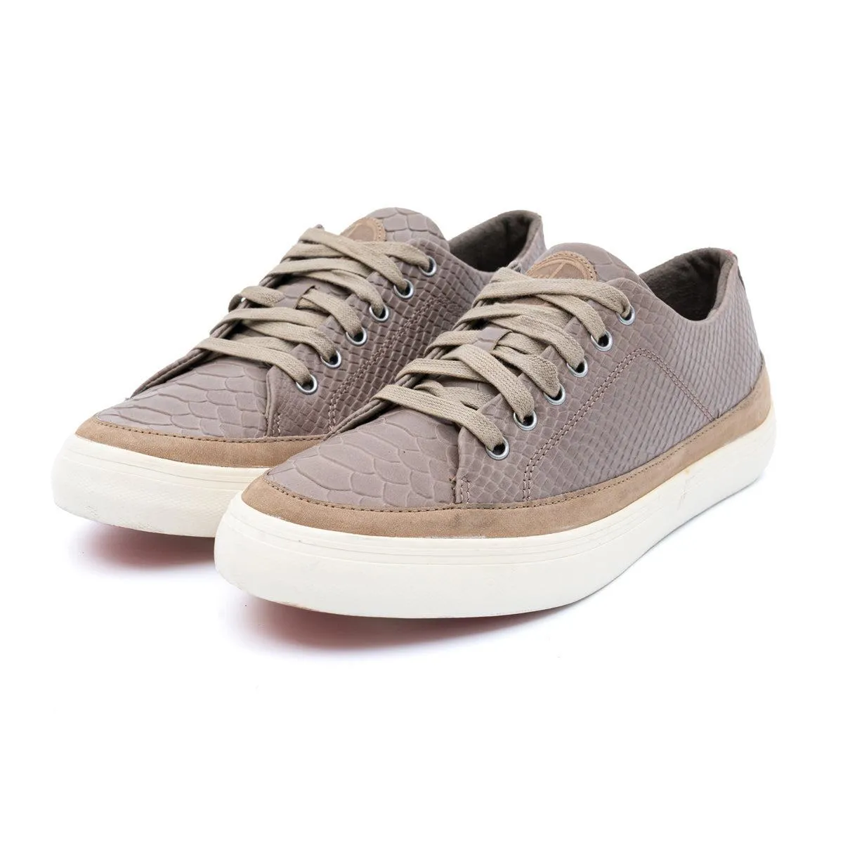Fitflop Super Embossed Snake Print Low-Top Sneakers Leather Brown Colour For Men