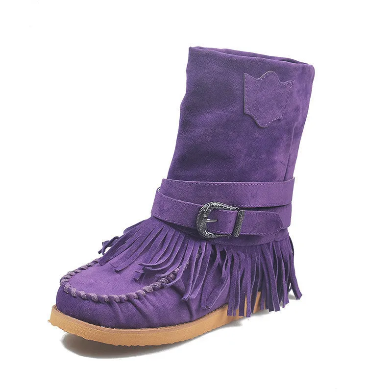 Fringe Middle Boots Women Sexy Tassel Boots Fashion Buckle