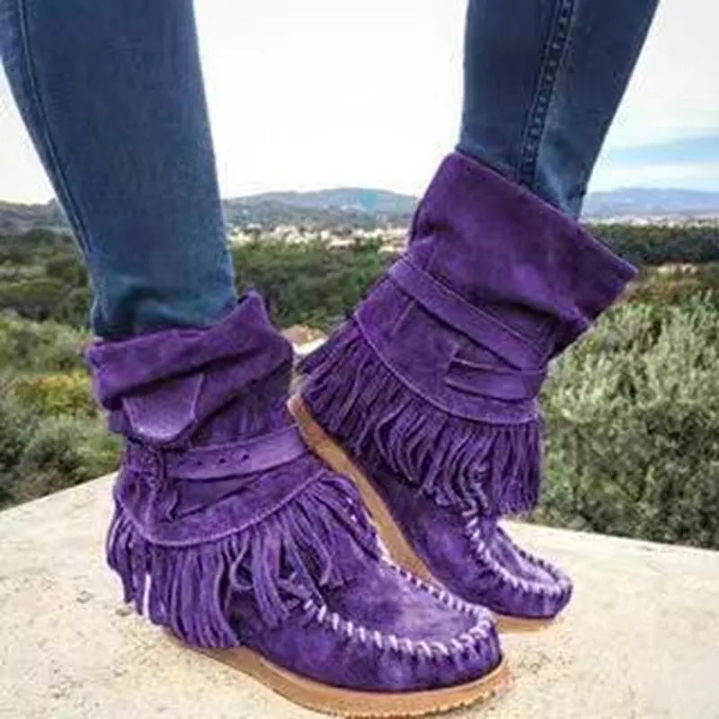 Fringe Middle Boots Women Sexy Tassel Boots Fashion Buckle