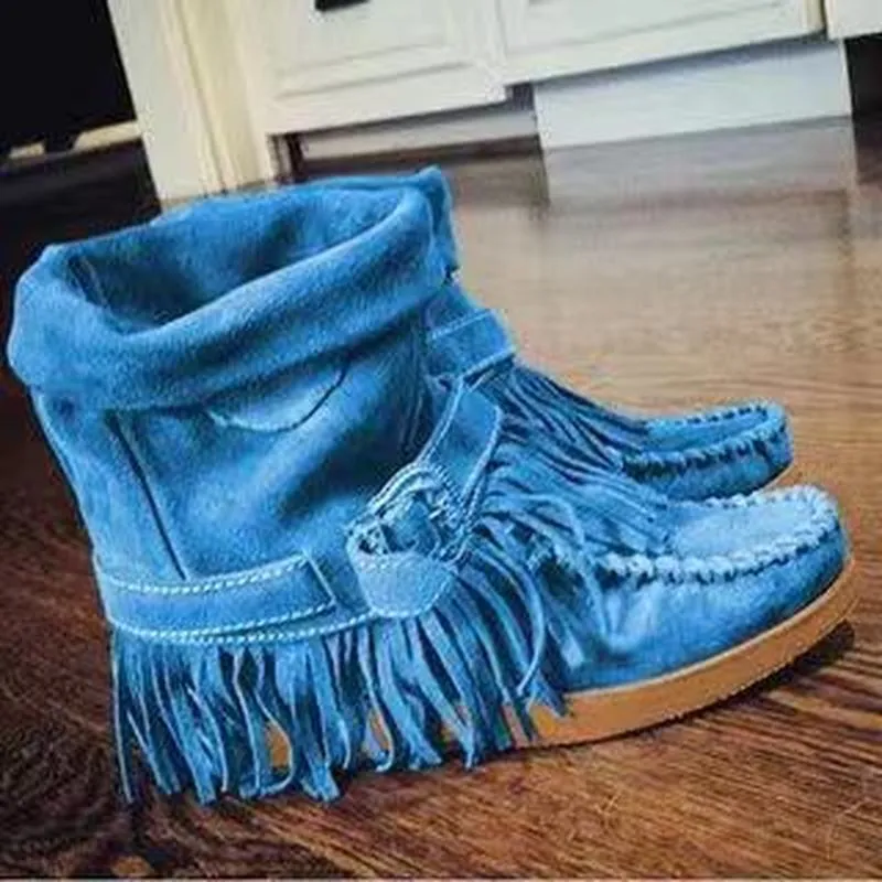 Fringe Middle Boots Women Sexy Tassel Boots Fashion Buckle