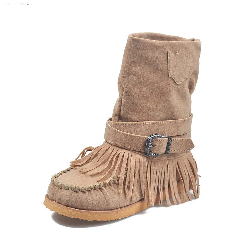 Fringe Middle Boots Women Sexy Tassel Boots Fashion Buckle