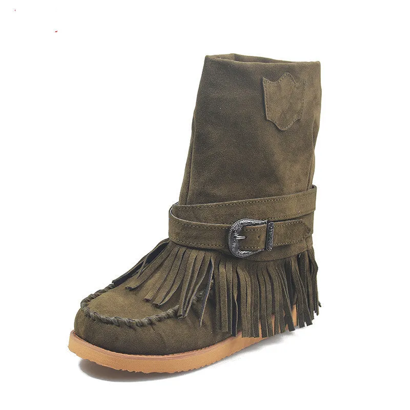 Fringe Middle Boots Women Sexy Tassel Boots Fashion Buckle