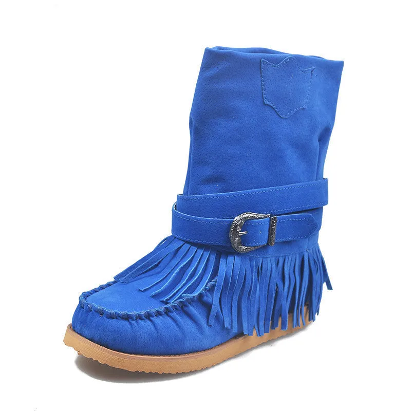 Fringe Middle Boots Women Sexy Tassel Boots Fashion Buckle