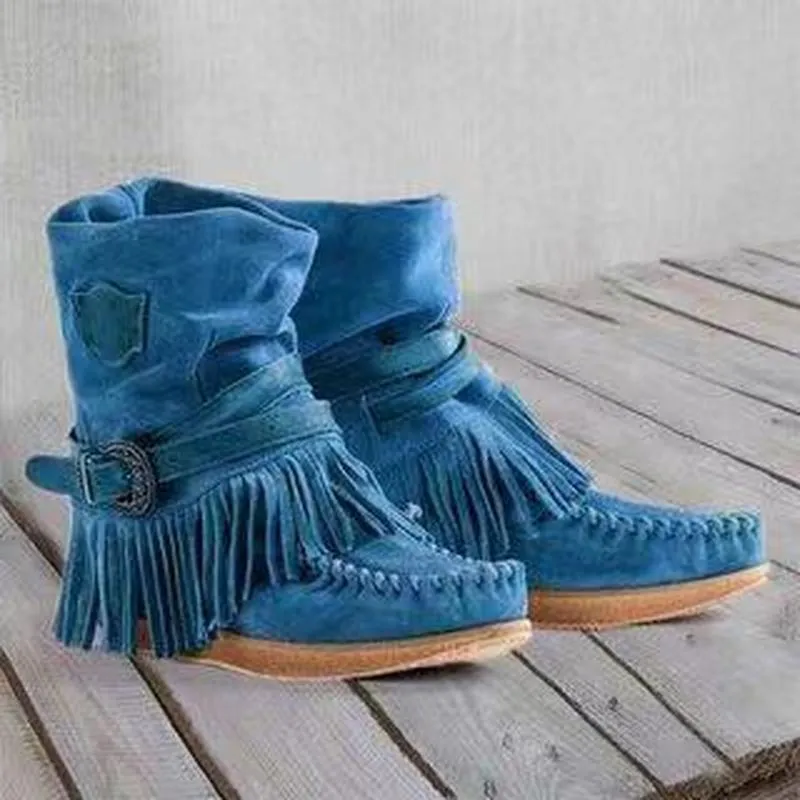 Fringe Middle Boots Women Sexy Tassel Boots Fashion Buckle