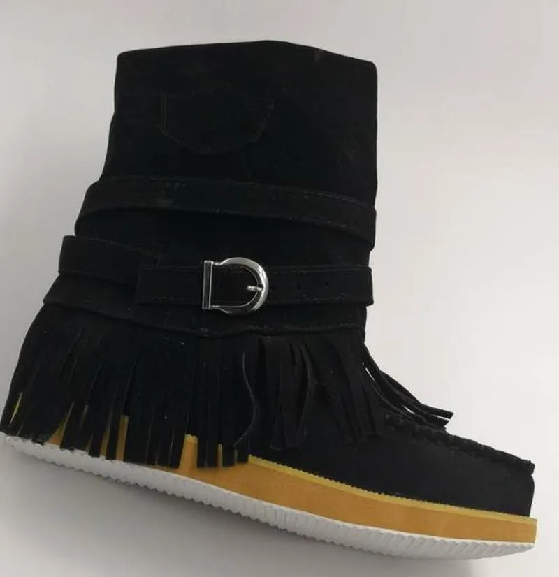 Fringe Middle Boots Women Sexy Tassel Boots Fashion Buckle