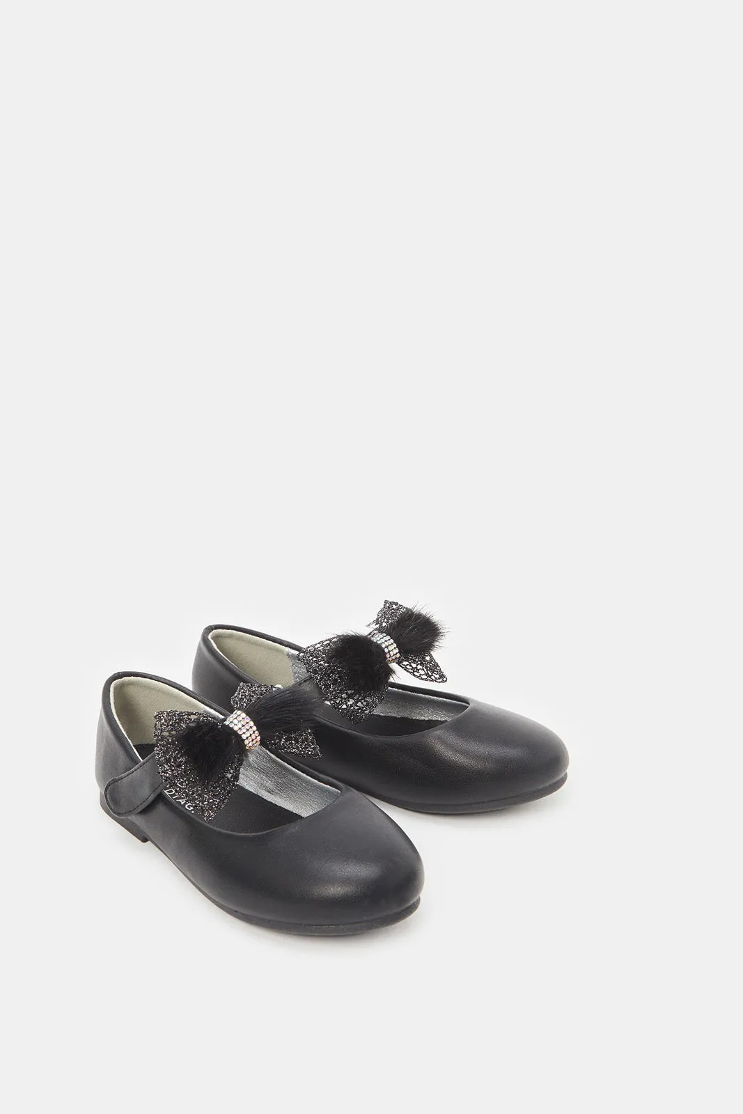Girls Black Bow Embellished Ballerina