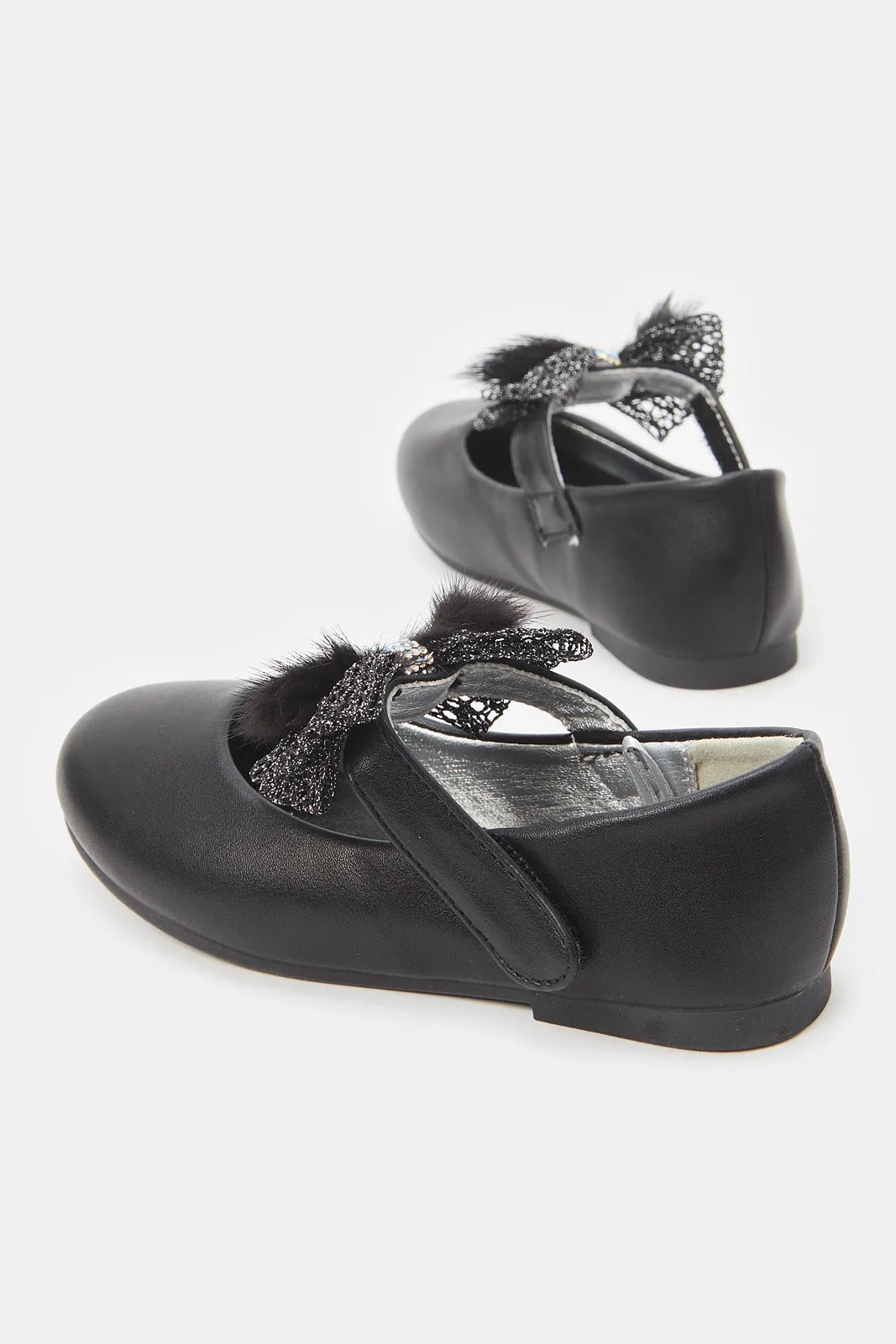 Girls Black Bow Embellished Ballerina