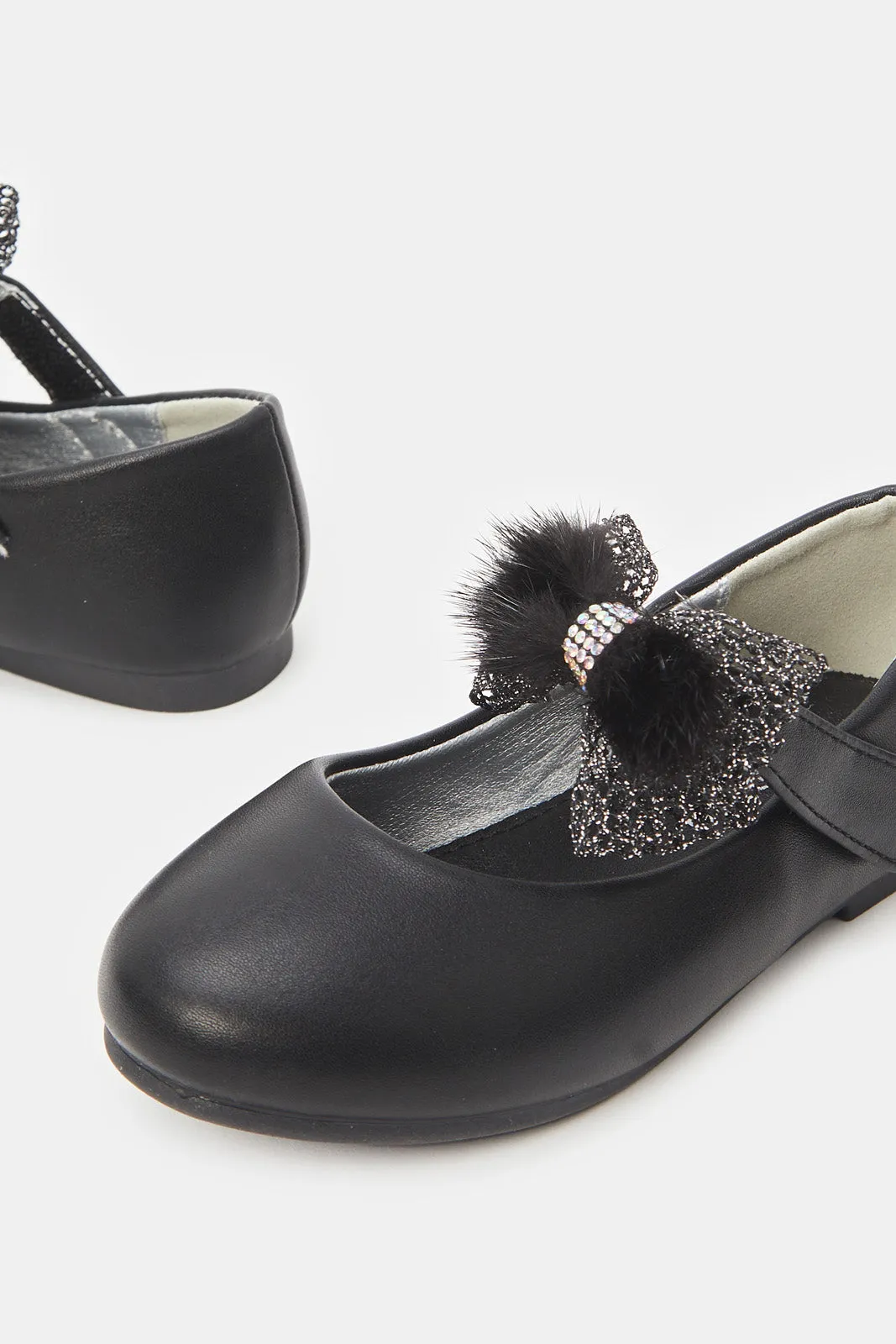 Girls Black Bow Embellished Ballerina