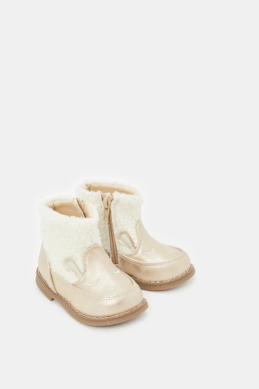 Girls Cream Fur Detail Ankle Boot